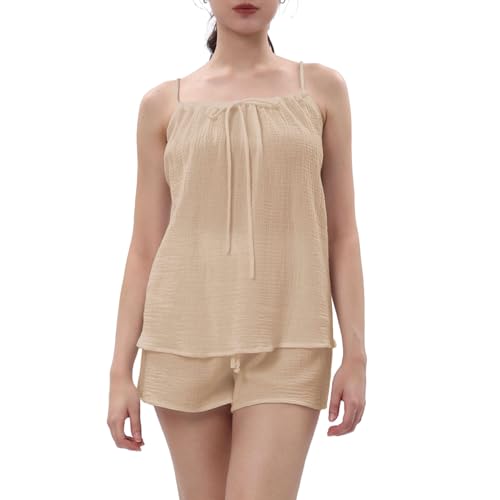 Amazhiyu Women's Cotton Gauze Summer 2 Piece Outfits Casual Lounge