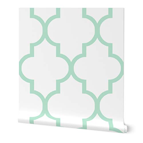 Removable Wallpaper 6ft x 2ft - Quatrefoil Mint Ogee Geometric