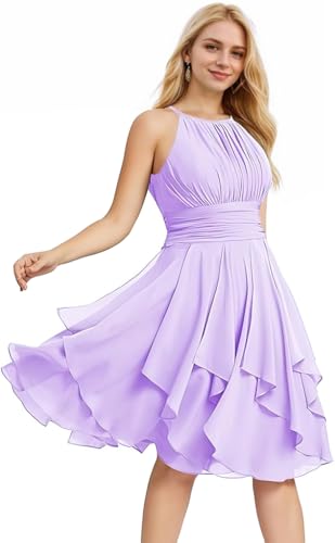 Faxpox Juniors Halter Lavender Short Bridesmaid Dresses 2024 Summer for