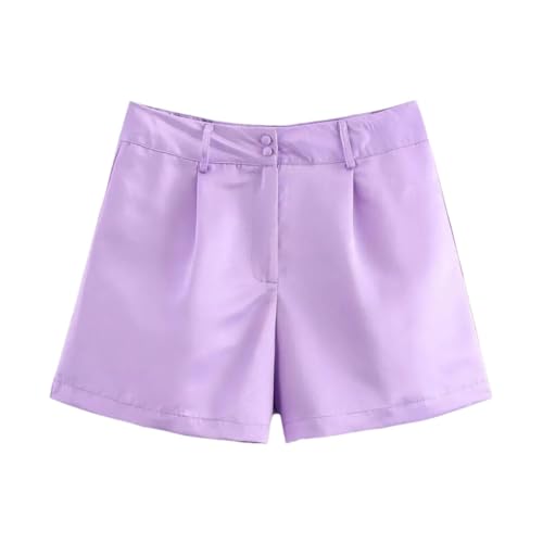 Solid Shorts for Women High Waisted Button Pleated Streetwear Female