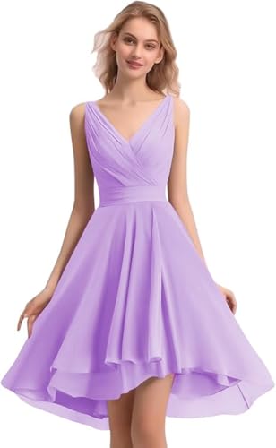 Faxpox Lavender Short Bridesmaid Dresses for Women Sleeveless Pleated Chiffon