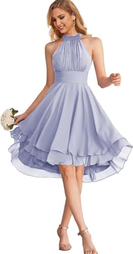 Faxpox Lavender Short Bridesmaid Dresses for Women High Low Formal