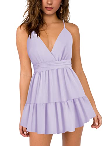 firfig Womens Summer Deep V-Neck Spaghetti Strap Open Back Sleeveless