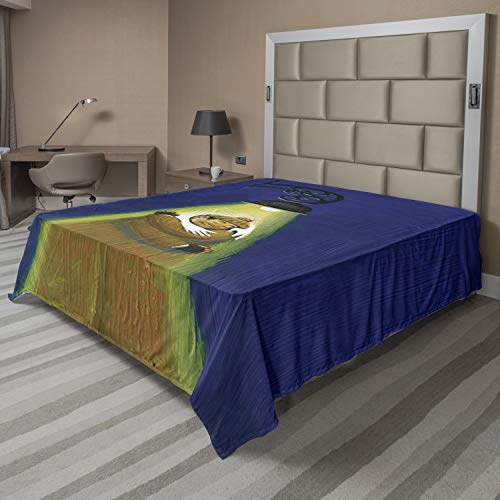 Ambesonne Abstract Surreal Flat Sheet, Night Lamb Embracing Oneself Unusual