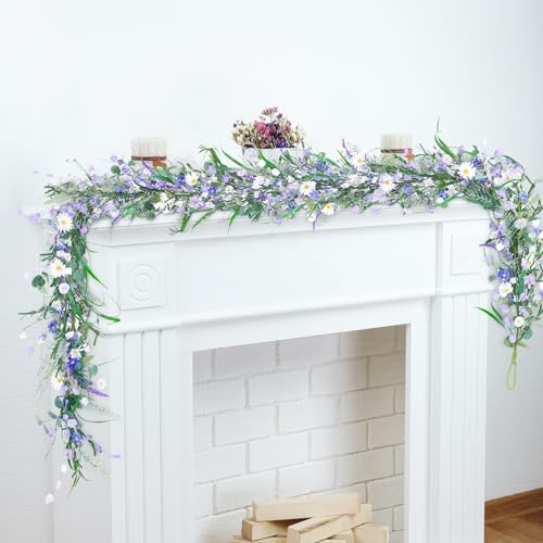 XunYee 2 Pcs 6 ft Lavender Daisy Flowers Garland, Spring