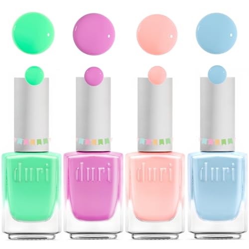 duri Nail Polish Set 4 Pack, Pink Orange Green Blue