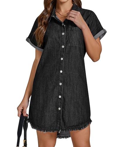 luvamia Womens Denim Dress Black Lavender Short Homecoming Jeans Dress