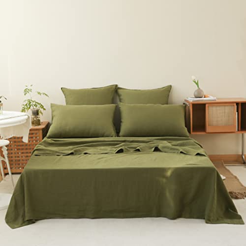 Simple&Opulence Washed Linen Bed Sheet Set Basic Style 4 Pieces
