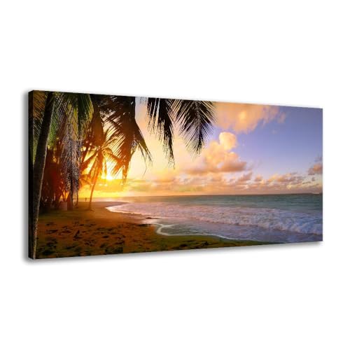 BYXART Beach Sunrise Canvas Wall Art for Bedroom Tropical Palm