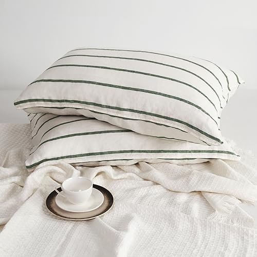 Linen World Striped Linen Pillow Cases Set of 2,20"x40" King