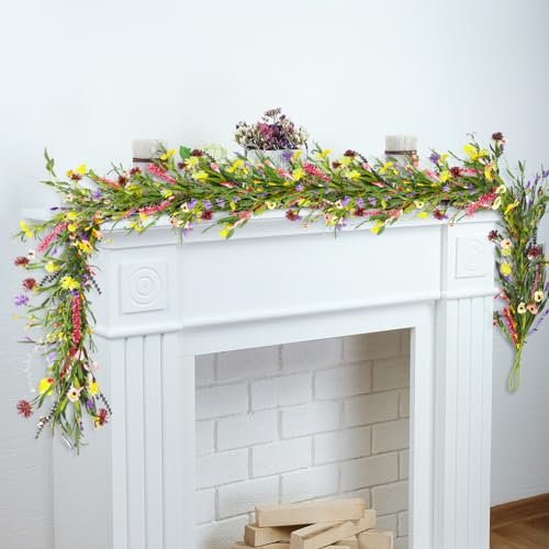 Hotop 6 ft Artificial Wildflower Garland, Daisy and Lavender Faux