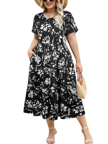 Younrui Plus Size Chic Blooms Dress for Women 2025 Casual
