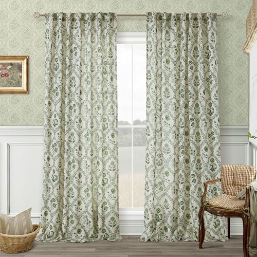 Floral 102 Inch Linen Curtains Back Tab Farmhouse Neutral Living