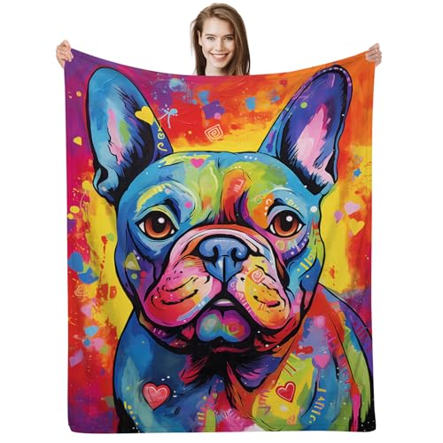 ALIFAFA French Bulldog Gifts - Colorful Splash Art Blanket, 80"x60"