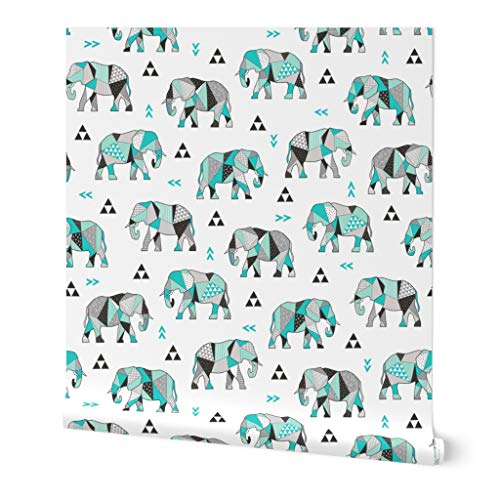 Removable Wallpaper 9ft x 2ft - Elephants Geometric Triangles Mint