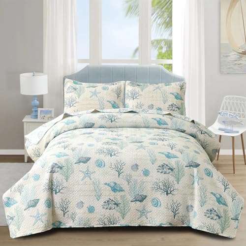 Ocean Quilts King Size Coastal Bedding Lightweight Reversible Summer Beach