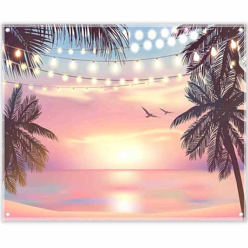 ZTHMOE 10x8ft Fabric Summer Pink Sunset Photography Backdrop Hawaii Luau