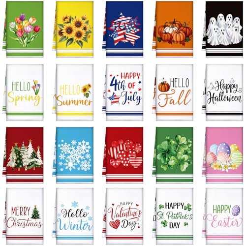 FuWeave 20 Pcs Seasonal Kitchen Towels Holiday Decorative Hand Towels