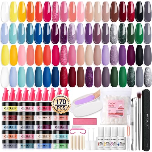 AZUREBEAUTY 170Pcs Dip Powder Nail Kit Starter 36 Colors Pink