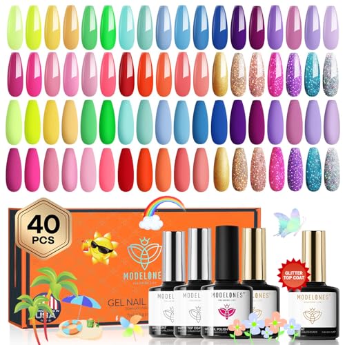 Modelones 40 Pcs Gel Nail Polish Set, 36 Colors Summer