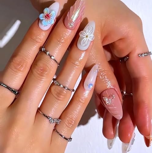 Beach Inspired Press On Nails Medium Almond | Hand Drawn