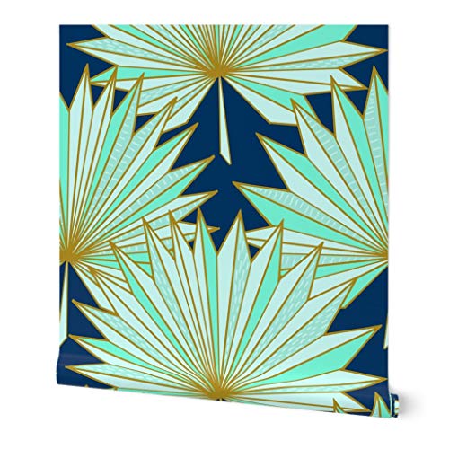 Removable Wallpaper 12ft x 2ft - Art Deco, Palm, Fan,