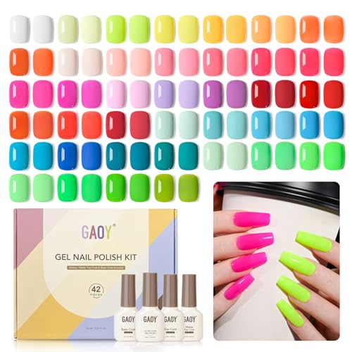GAOY 42 Pcs Gel Nail Polish Kit, Neon Bright Orange