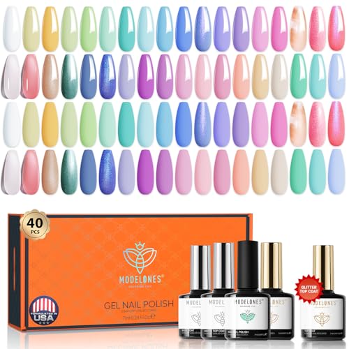 Modelones 40 Pcs Gel Nail Polish Kit, 36 Colors Dreamy