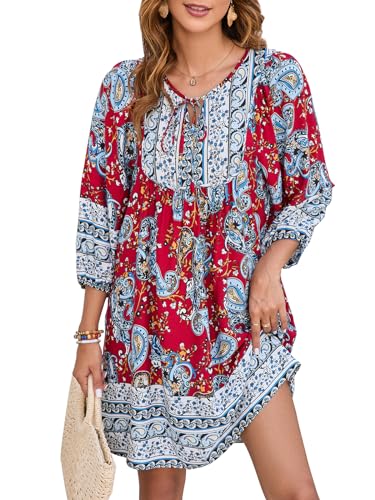 Qearal Ladies Chic Boho Print V Neck Summer Bohemian Beach