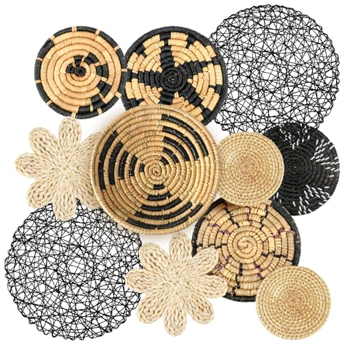 Tatuo 11 Pcs Boho Wall Basket Decor Decorative Bulrush Woven