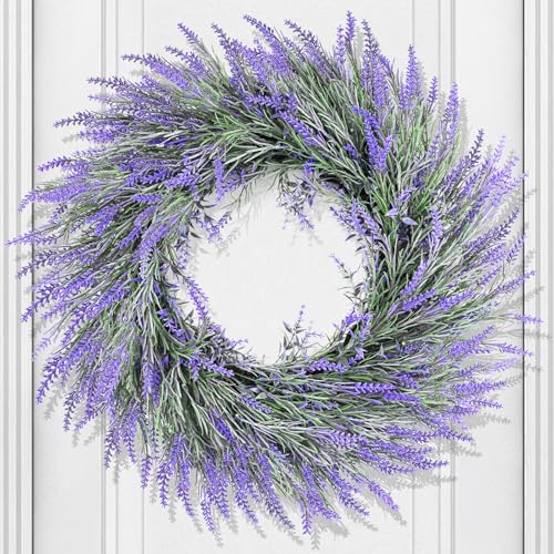 HUZIYAHAN 24 inch Large Spring Artificial Lavender Wreath Decor,Purple Lavender