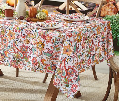 Newbridge Rectangle Fabric Tablecloth, Bohemian Coral Paisley, 60 x 102