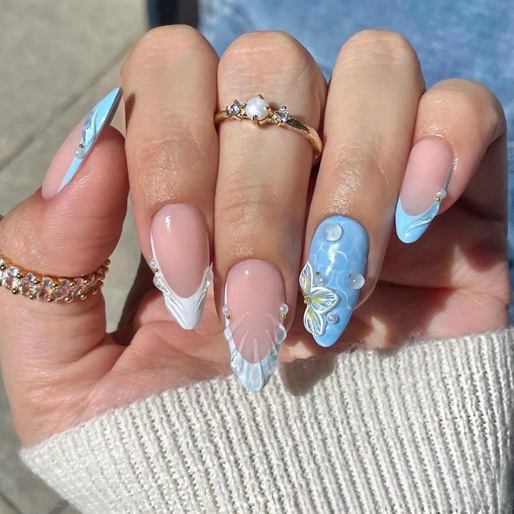 Deep Blue Chrome Mermaid Nails