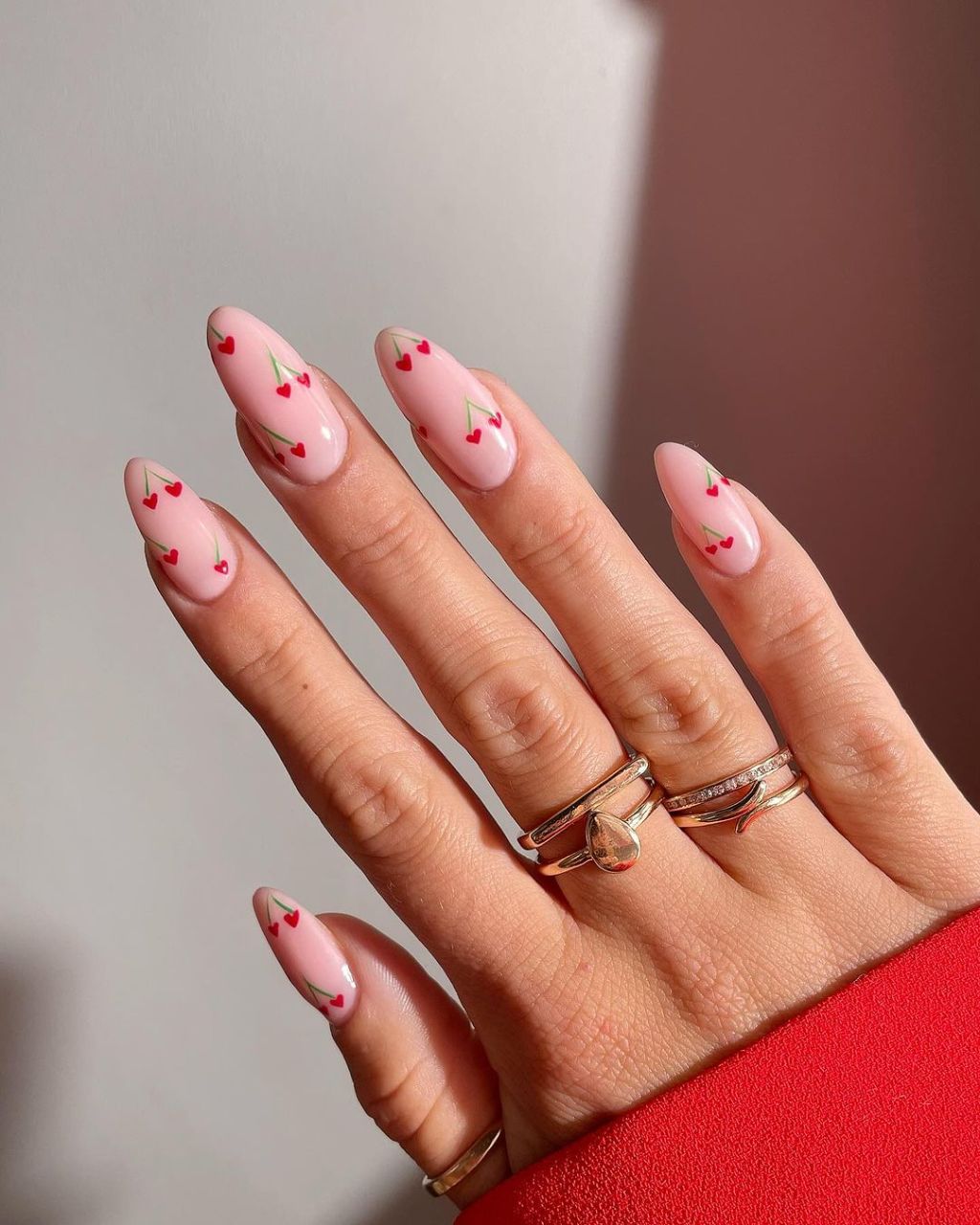 Almond shaped cherry nails